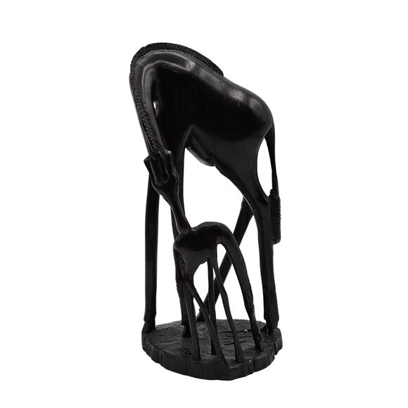 Vintage Ebony Wood Giraffe Sculpture with Baby Calf - Hand Crafted African Art - Picture 2 of 6